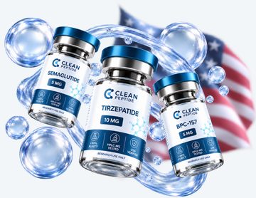 Clean vials in front of a U.S. flag